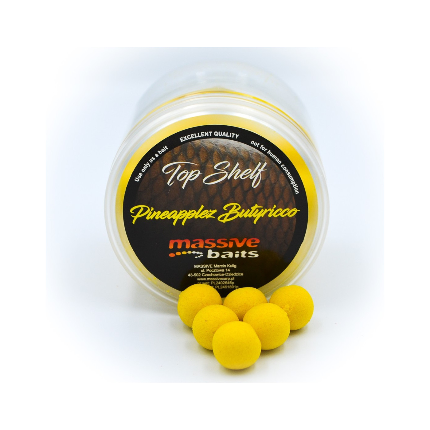 Kulki Pop-Up Massive Baits Pineapplez Butyricco Roz.14mm - Centrum wędkarskie - Sklep wędkarski Jarofishing
