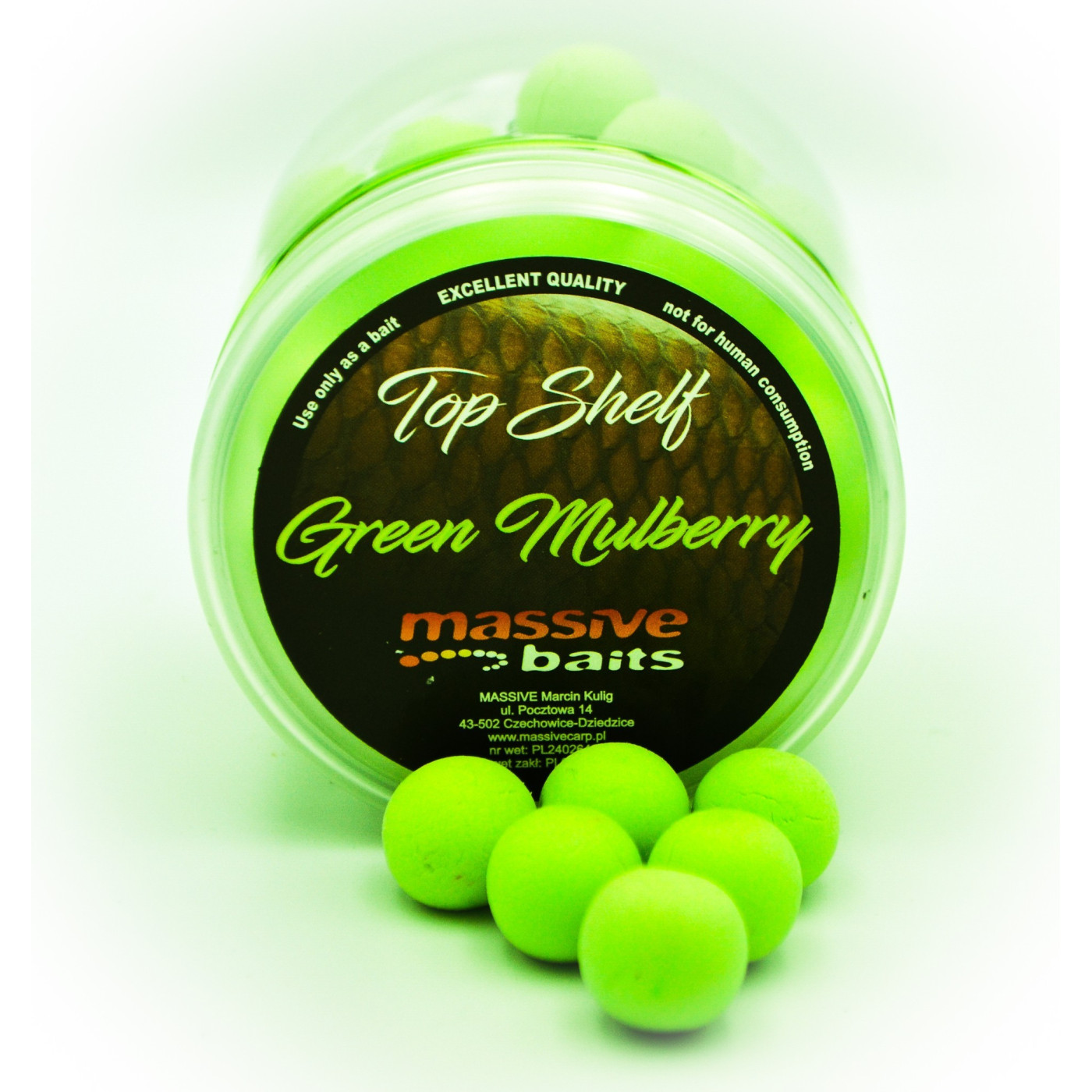 Kulki Pop-Up Massive Baits Green Mulberry Roz.14mm - Centrum wędkarskie - Sklep wędkarski Jarofishing Kulki Pop-Up Massive Baits Green Mulberry Roz.14mm - Centrum wędkarskie - Sklep wędkarski Jarofishing