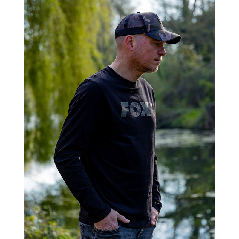 FOX BLUZA LONG SLEEVE BLACK/CAMO T-SHIRT ROZMIAR XXL - Centrum wędkarskie - Sklep wędkarski Jarofishing