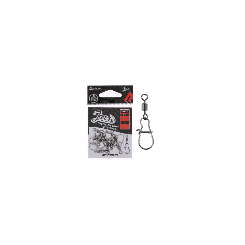 Agrafki z krętlikiem Mikado Jaws Predator Snap with Swivel - roz. XXL - Centrum wędkarskie - Sklep wędkarski Jarofishing