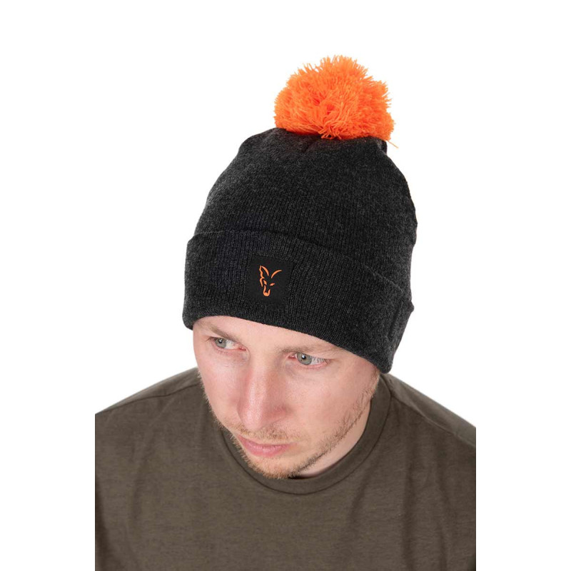 Czapka Fox Collection Bobble Hat – Black/Orange - Centrum wędkarskie - Sklep wędkarski Jarofishing