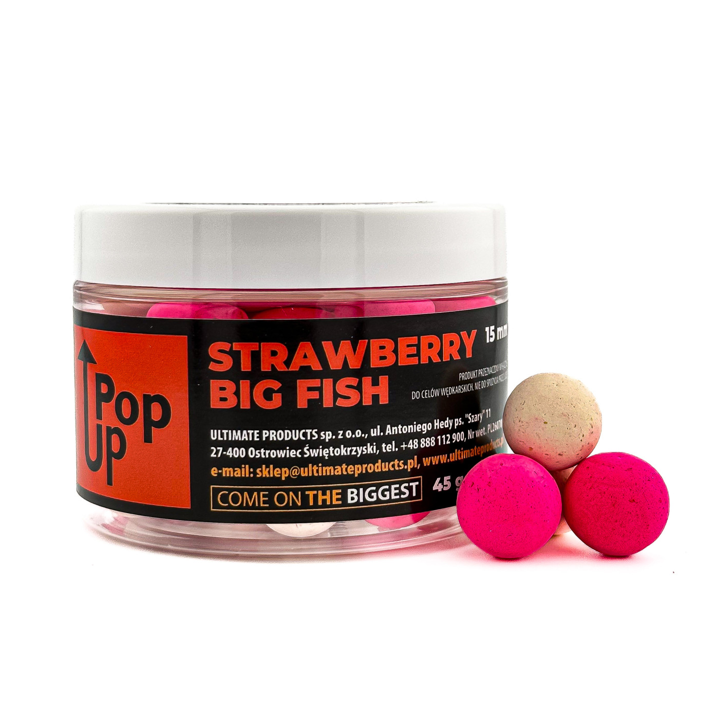 Kulki Pop-Up Ultimate Products Strawberry Big Fish Roz.15mm - Centrum wędkarskie - Sklep wędkarski Jarofishing Kulki Pop-Up Ultimate Products Strawberry Big Fish Roz.15mm - Centrum wędkarskie - Sklep wędkarski Jarofishing