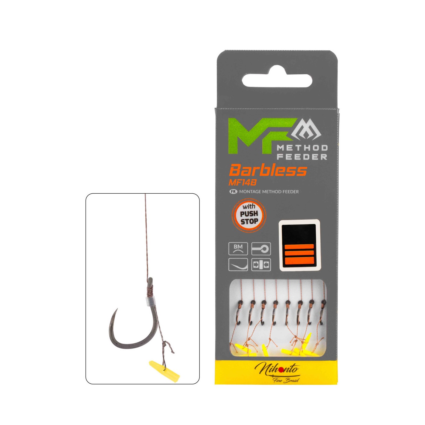 Przypony Mikado Method Feeder MF14B Barbless--PLECIONKA--PUSH-STOP - roz. 4 - (Bez zadziora) - Centrum wędkarskie - Sklep wędkar Przypony Mikado Method Feeder MF14B Barbless--PLECIONKA--PUSH-STOP - roz. 4 - (Bez zadziora) - Centrum wędkarskie - Sklep wędkar