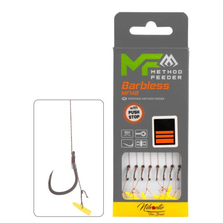 Przypony Mikado Method Feeder MF14B Barbless--PLECIONKA--PUSH-STOP - roz. 4 - (Bez zadziora) - Centrum wędkarskie - Sklep wędkar